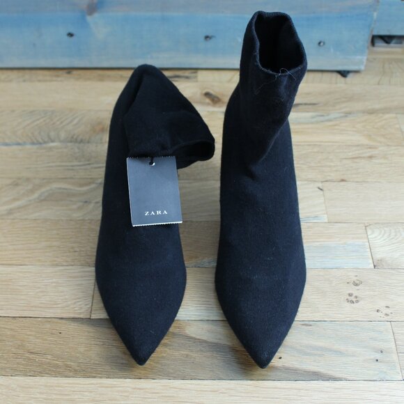 Zara Shoes - Zara Black Fabric Heeled Ankle Boots NWT US Size 8 Euro 39 High Heels 3"